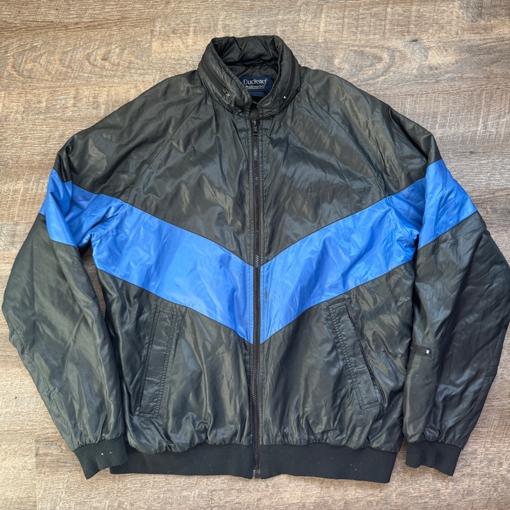 Vintage‎ Duckster Windbreaker Jacket Hidden Hood Size Large Retro